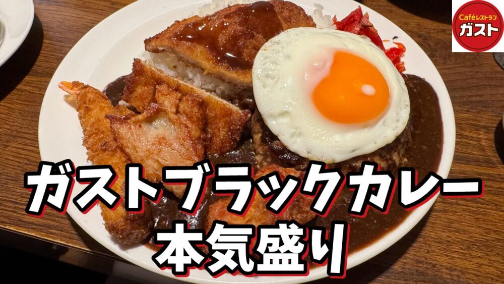 ガスト 清瀬店のガストブラックカレー本気盛り（ごはん大盛り）+赤ワイン+ハイボール+あんこサンデーのサムネイル